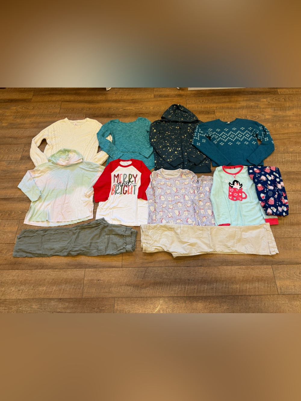 Girls Long Sleeve Shirt Pants & Pajamas Bundle Size XL Adidas Cat & Jack etc